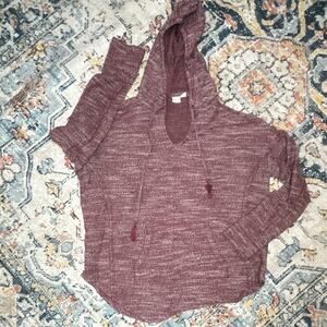 Roxy Burgundy Heathered Logo Pullover Hoodie Women’s M Lightweight Long Sleeve